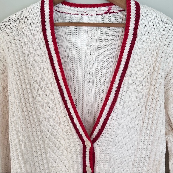 Retro Varsity Letterman White Red Cardigan Oversized Sz XL Taylor Swift Folklore - Picture 4 of 9